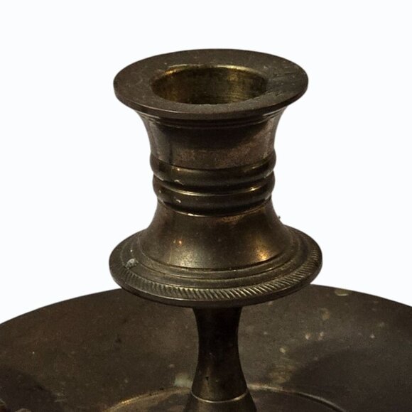 Brass Chamberstick Candle Holder  Estate Sale Find Patina - Picture 3 of 7